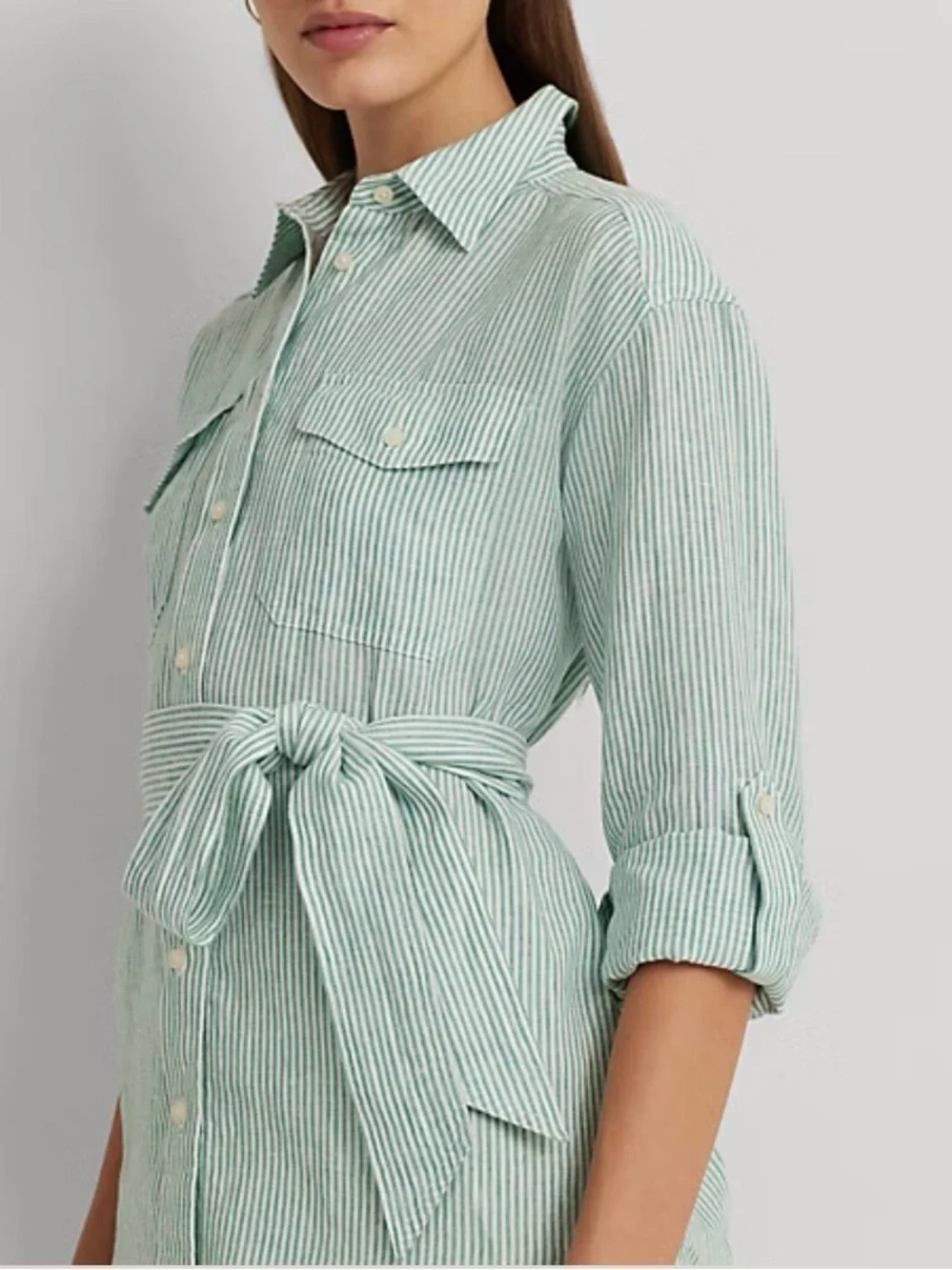Ralph Lauren Relaxed Fit Striped Belted Linen Shirt NWOT Size Large